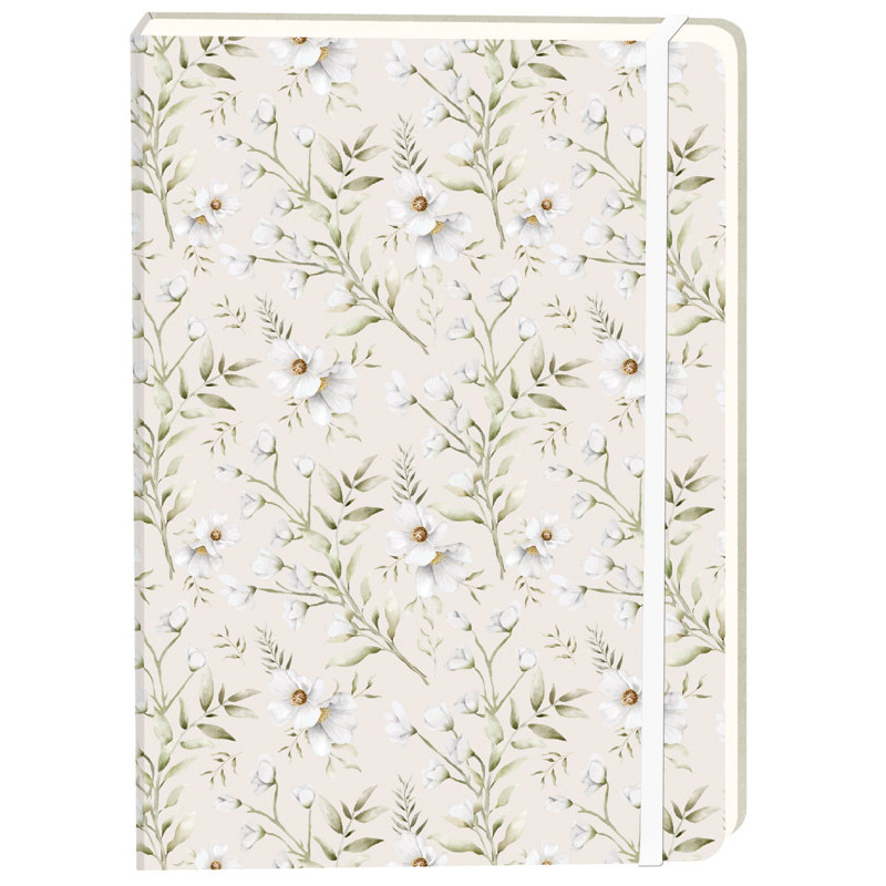 Notitieboek witte bloemen A5 lijn 92pag sc creme