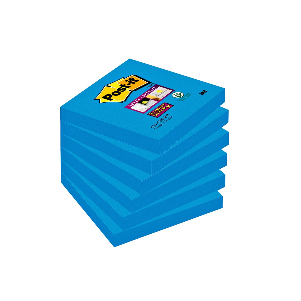[70005253284] Memoblok Post-it 654 Super Sticky 76x76mm blauw