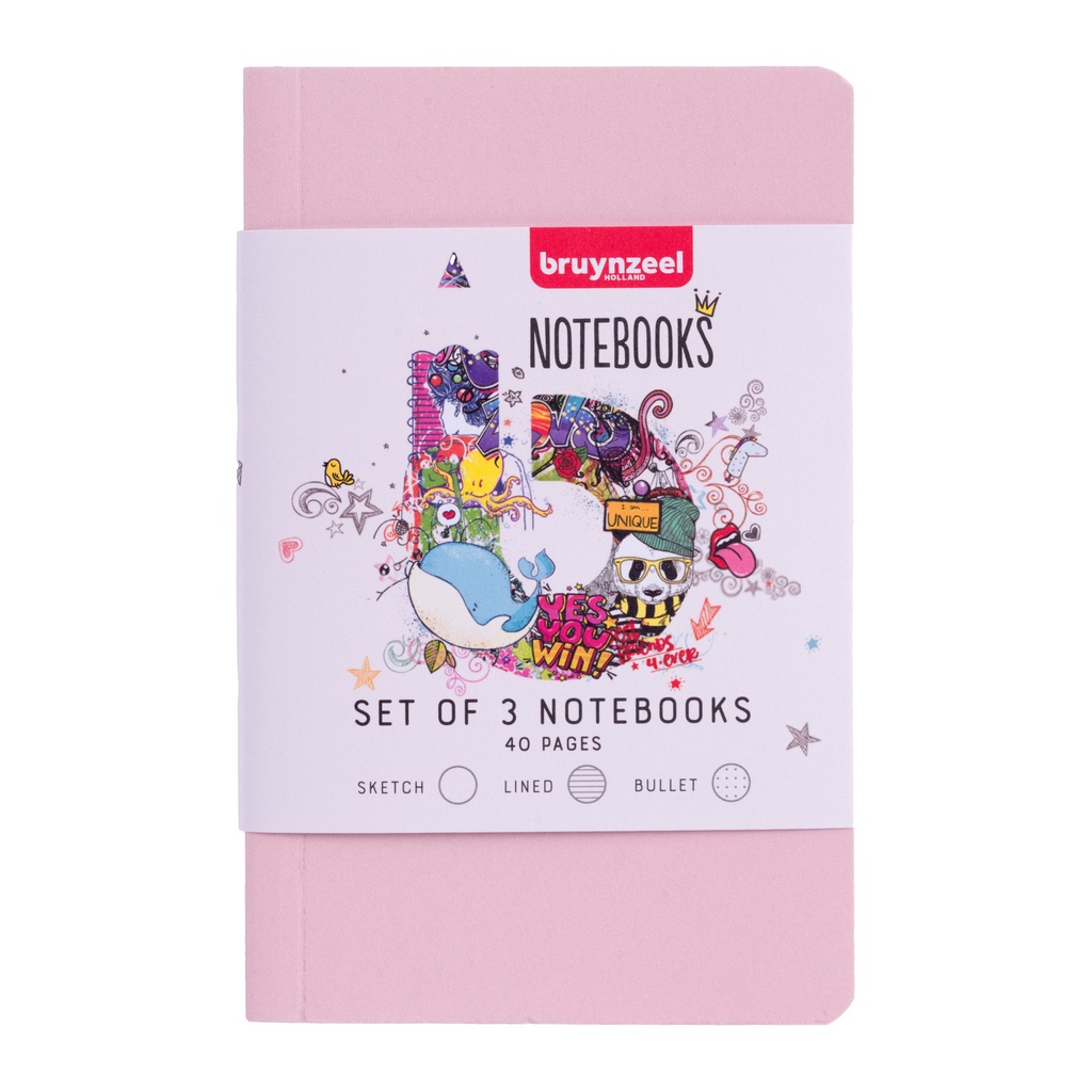 [60299008] Notitieboek Bruynzeel Teens A6 set 3st glitter