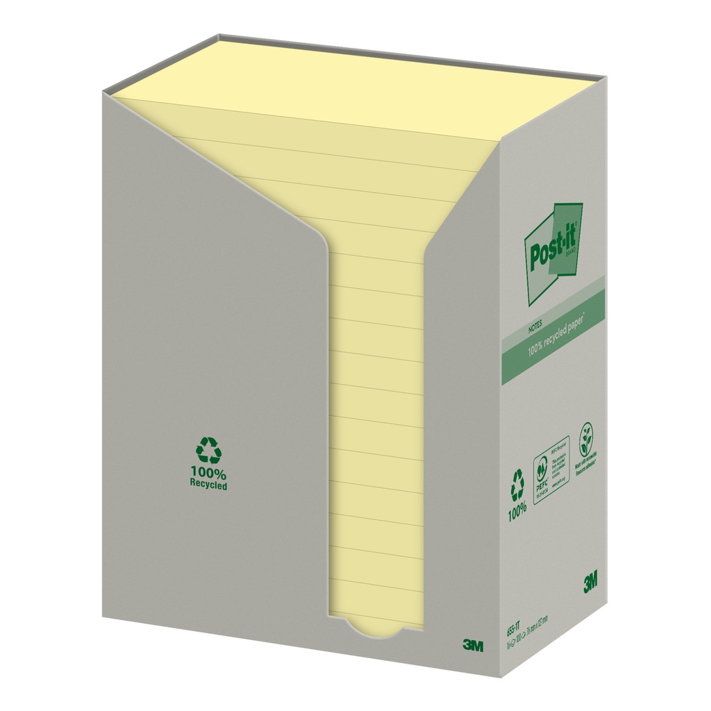 [655-1T] Memoblok Post-it 655 76x127mm recycled geel