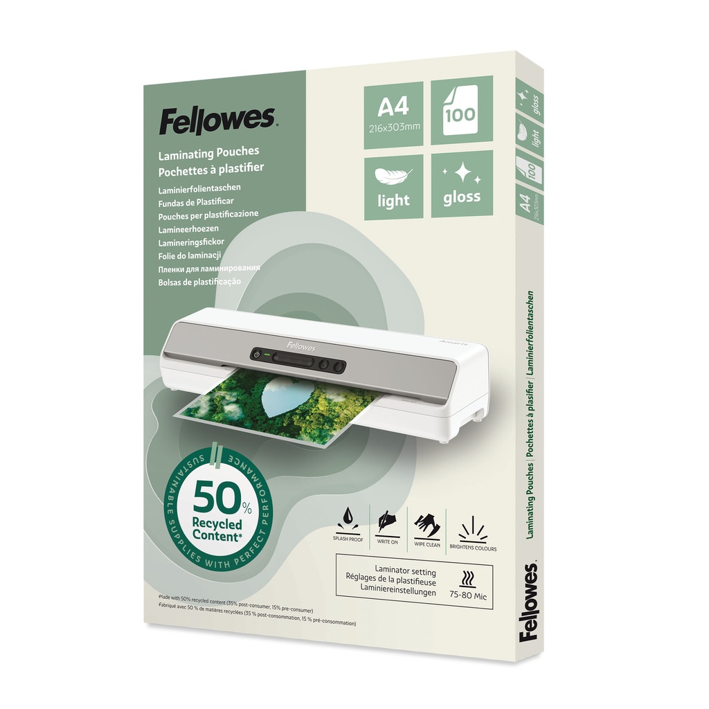 [100142987] Lamineerhoes Fellowes A4 light gerecycled glans
