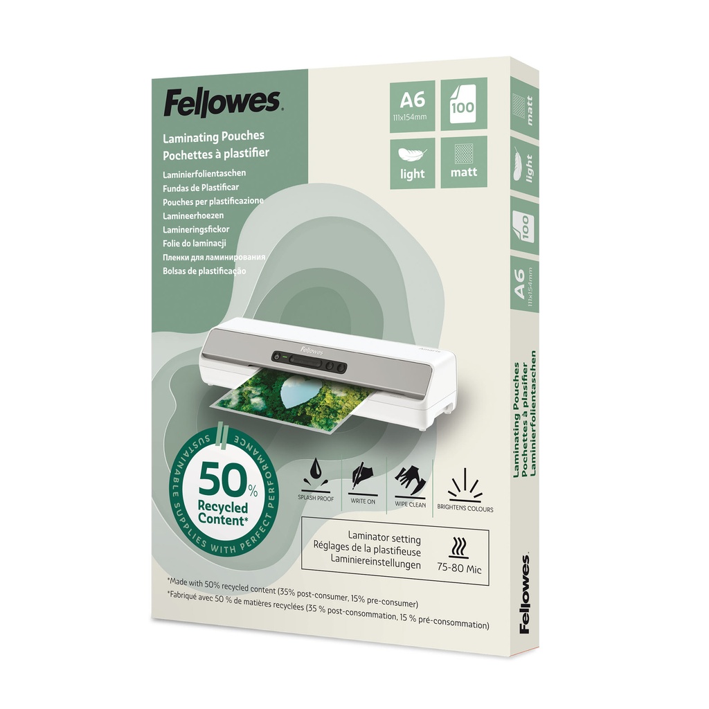 [100143438] Lamineerhoes Fellowes A6 light gerecycled mat