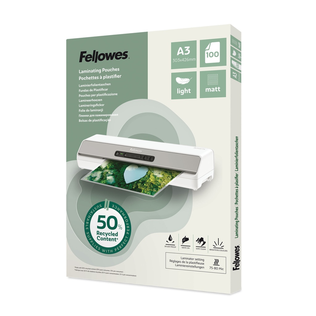 [100143436] Lamineerhoes Fellowes A3 light gerecycled mat