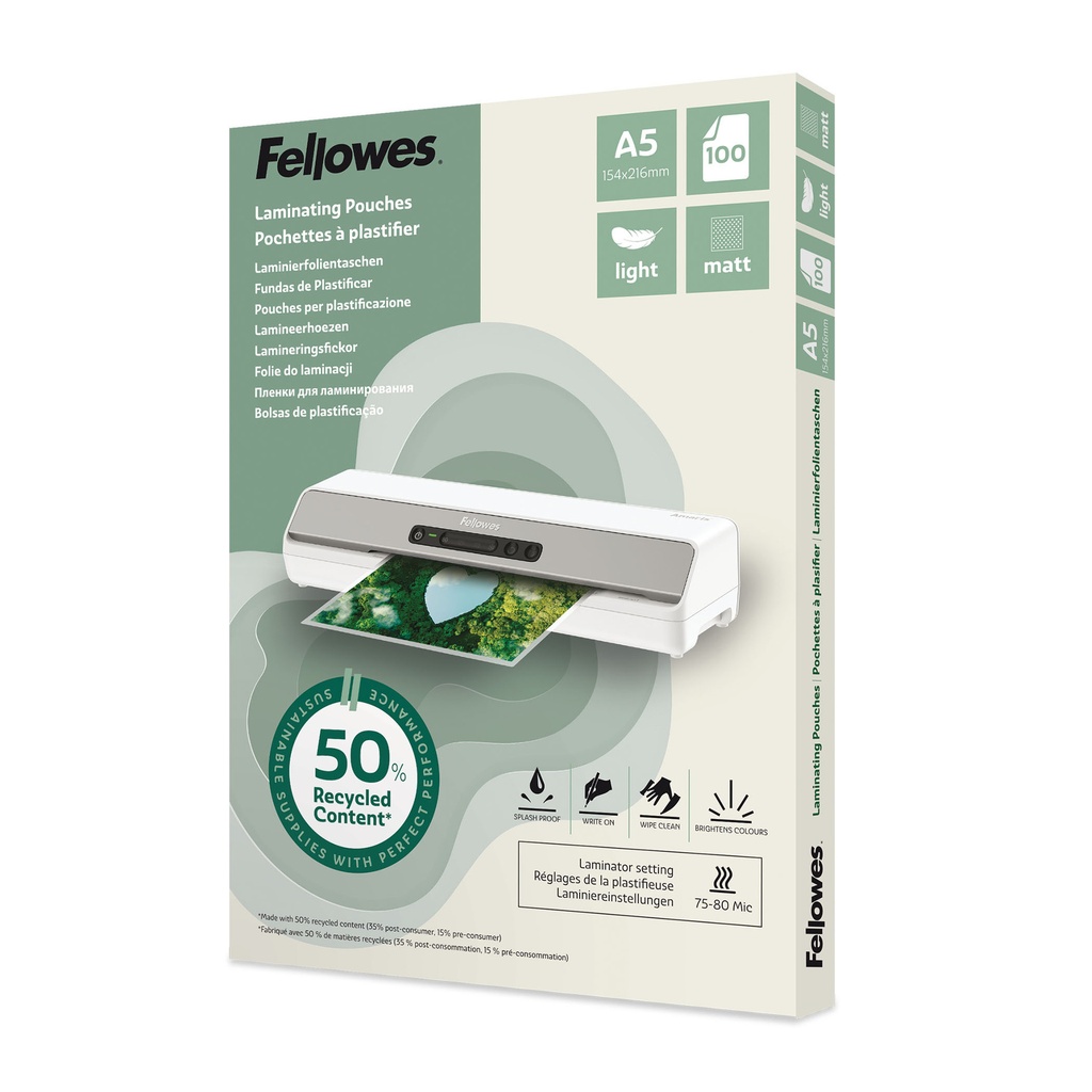 [100143437] Lamineerhoes Fellowes A5 light gerecycled mat