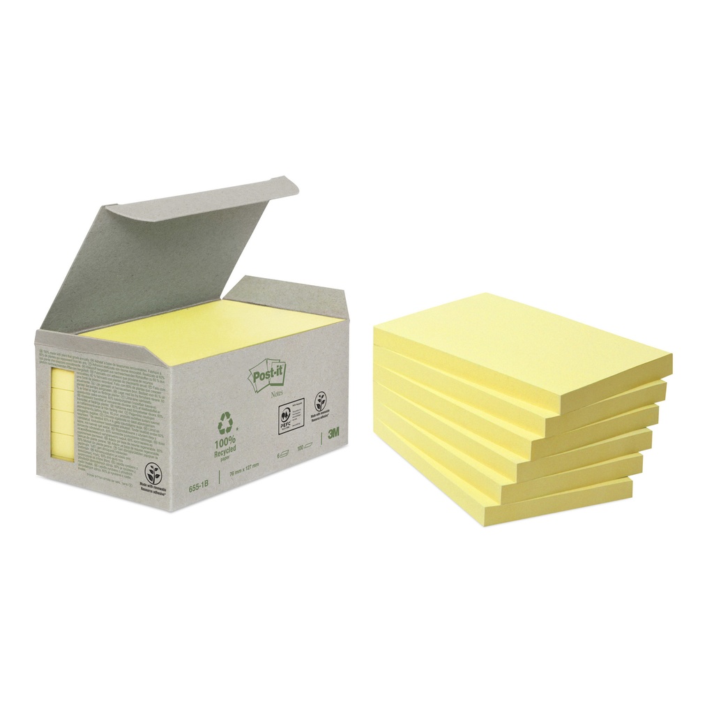 [655-1B] Memoblok Post-it 655-1B recycled 76x127mm geel
