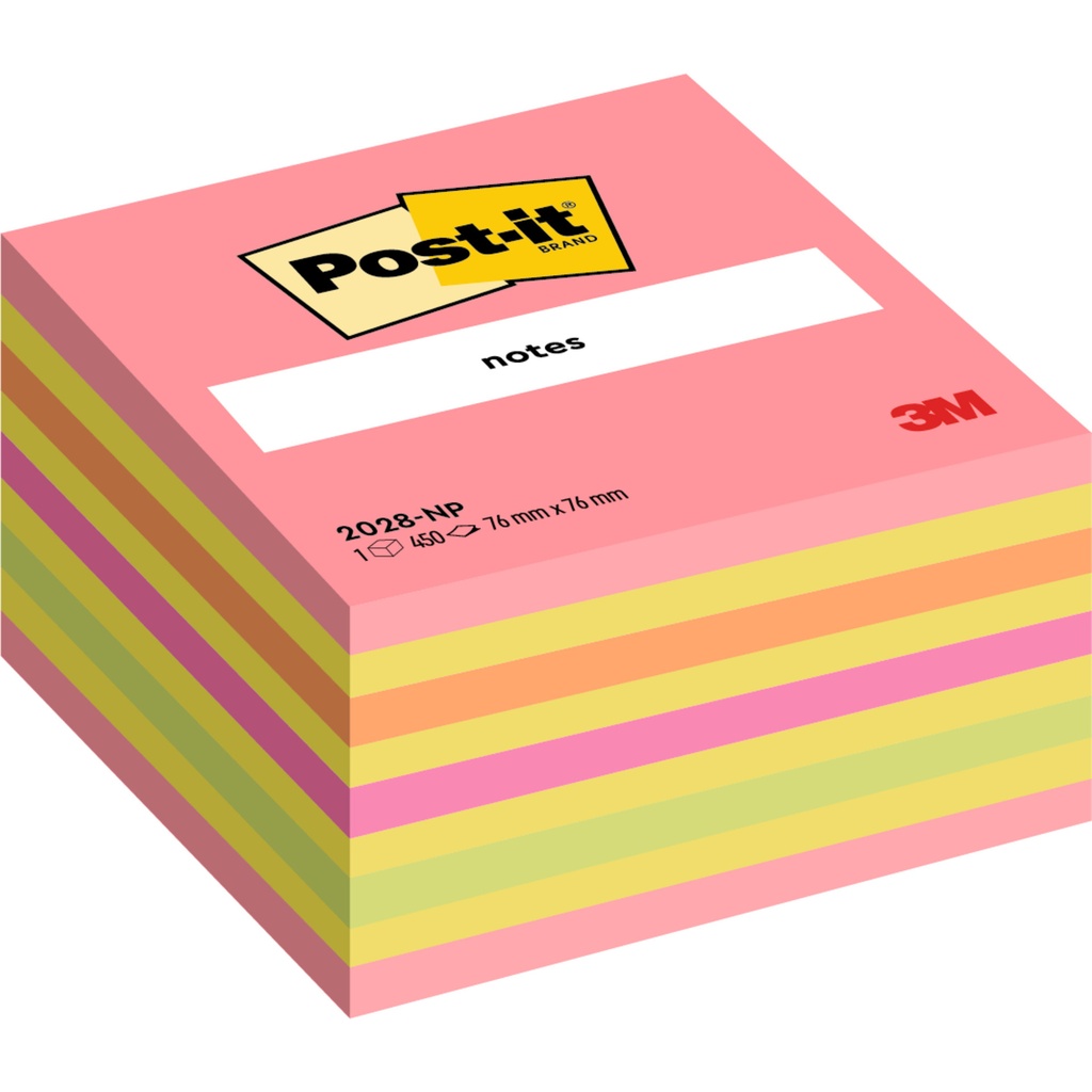 [7100200378] Memoblok Post-it 2028 76x76mm kubus neon kleuren