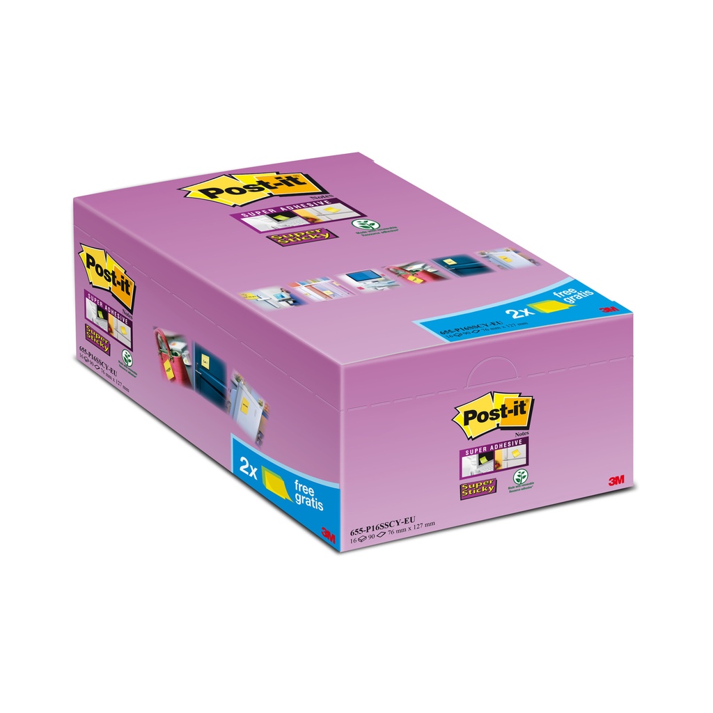 [70005198349] Memoblok Post-it 655 Super Sticky 76x127mm gl 14+2