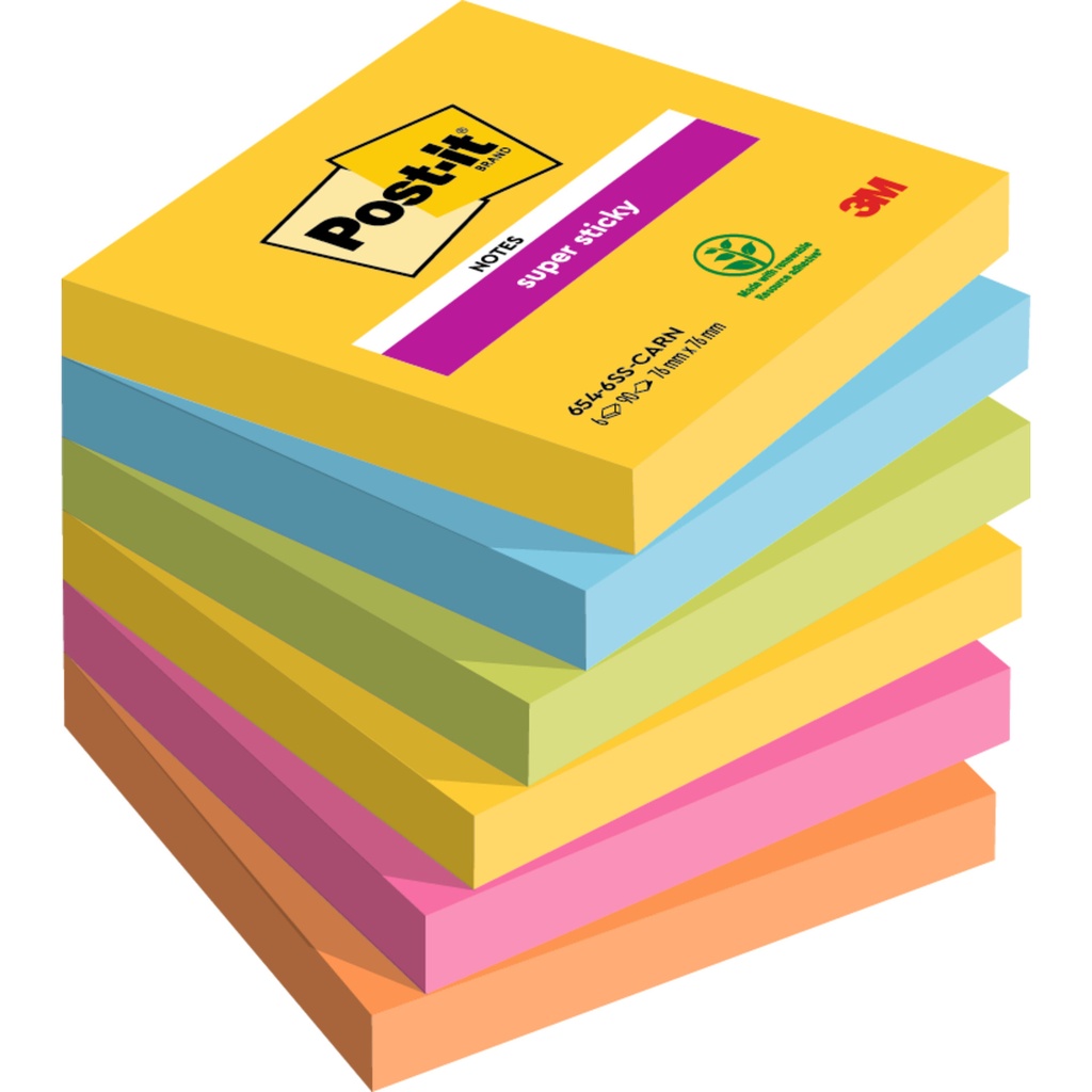 [70005250264] Memoblok Post-it 654 Super Sticky 76x76mm Carnival