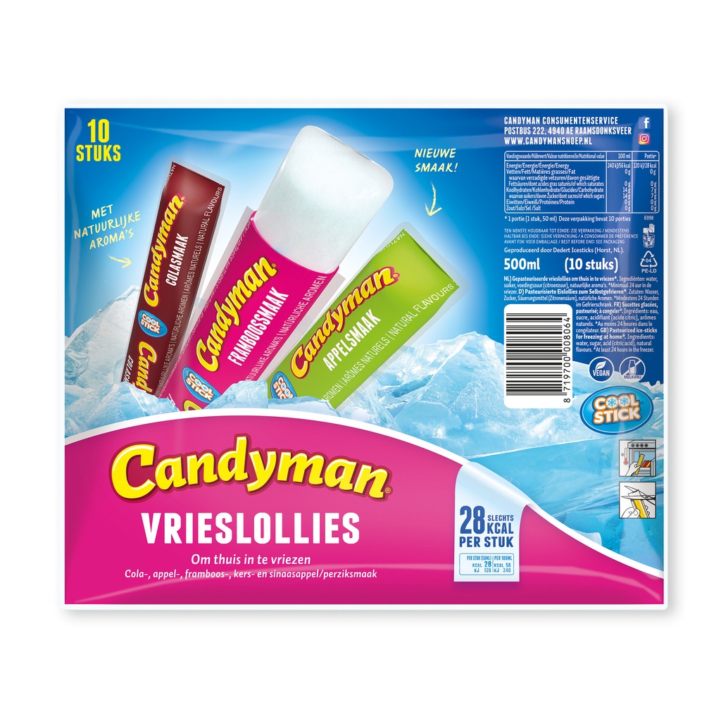 Vrieslolly Candyman 50ml zak 10 stuks