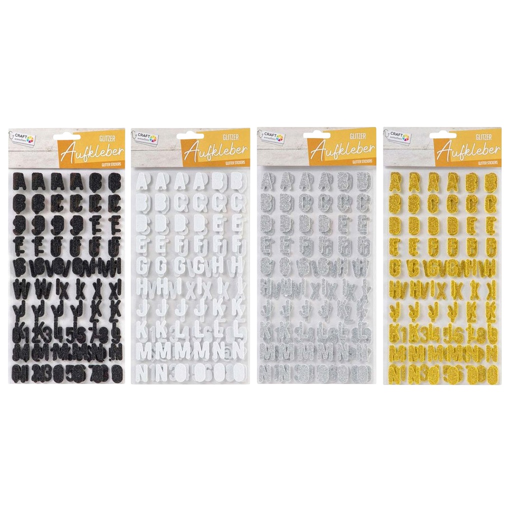 Stickers Alfabet glitter zwart wit zilver 3ass