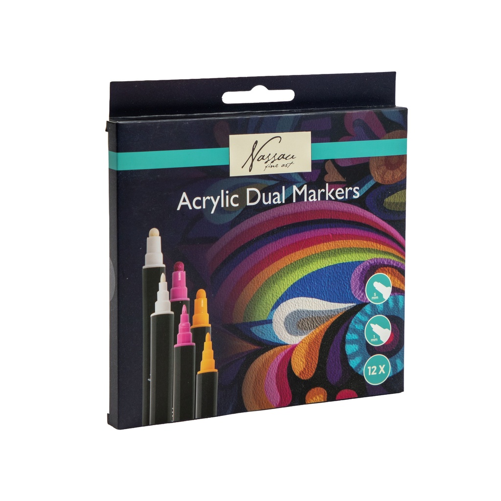Acrylmarker Nassau Dual tip set à 12 kleuren