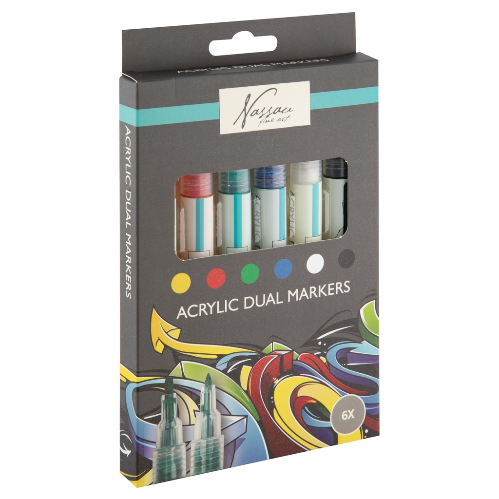 Acrylmarker Nassau Dual tip set à 6 kleuren