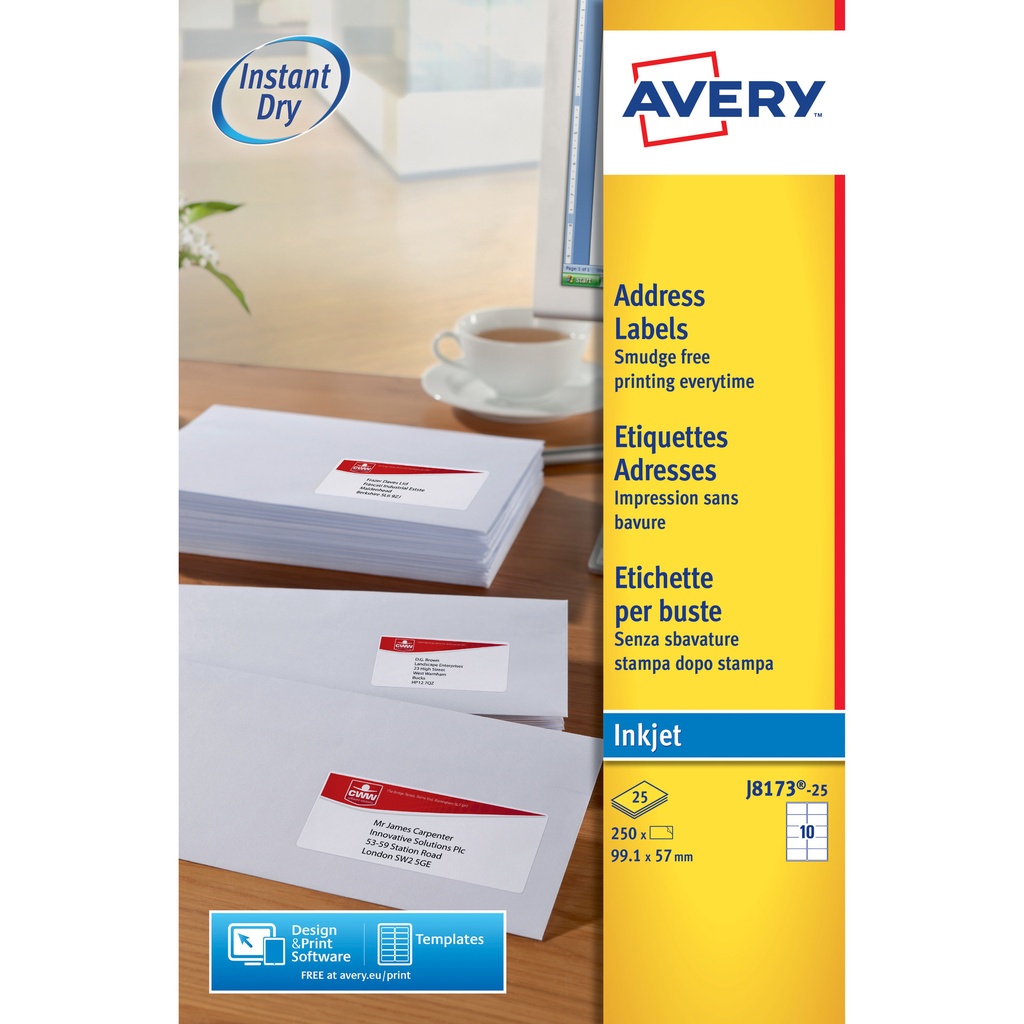 [J8173-25] Etiket Avery J8173-25 99.1x57mm wit 250st