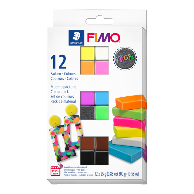 [8013 C12-3] Klei Fimo Staedtler effect colourpack 12 neonkleur