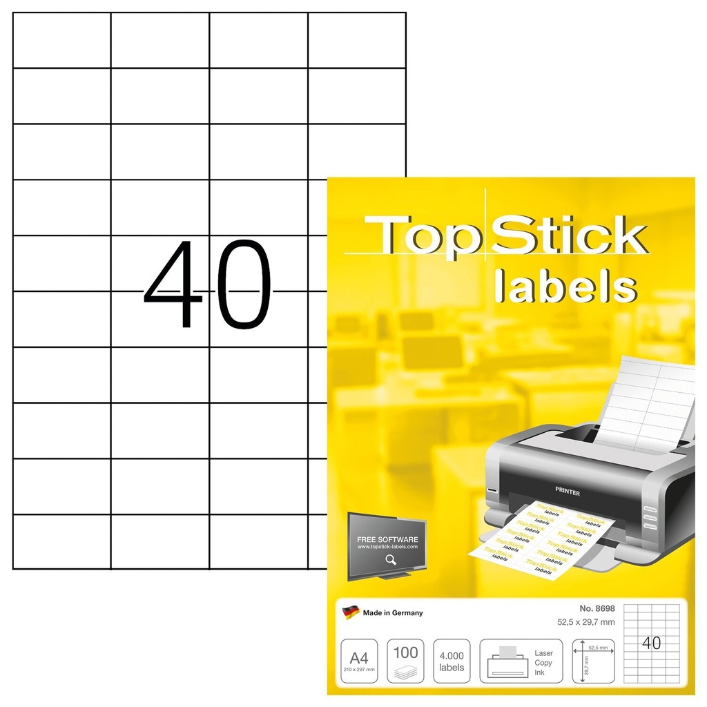 [8698] Etiket TopStick 8698 52.5x29.7mm wit 4000st