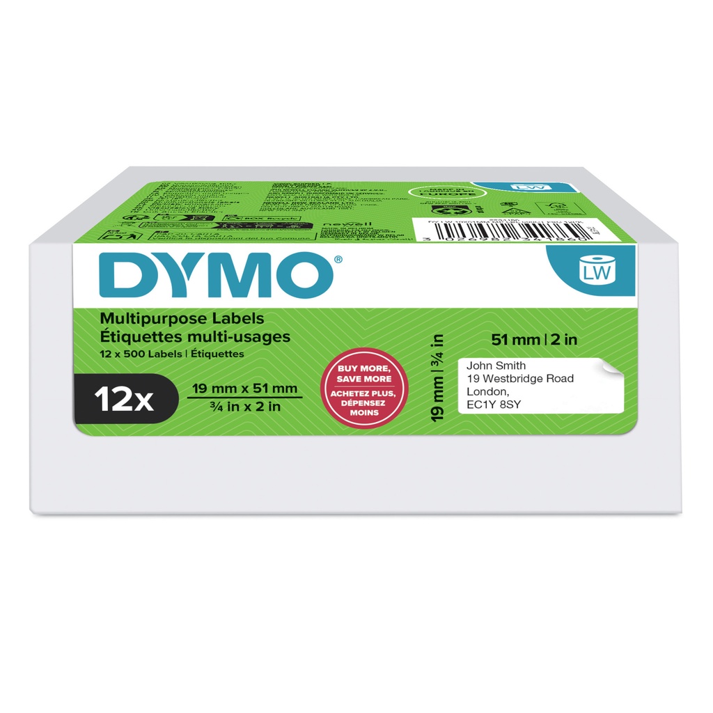 [2234186] Etiket Dymo LabelWriter multifunctioneel 19x51 12s