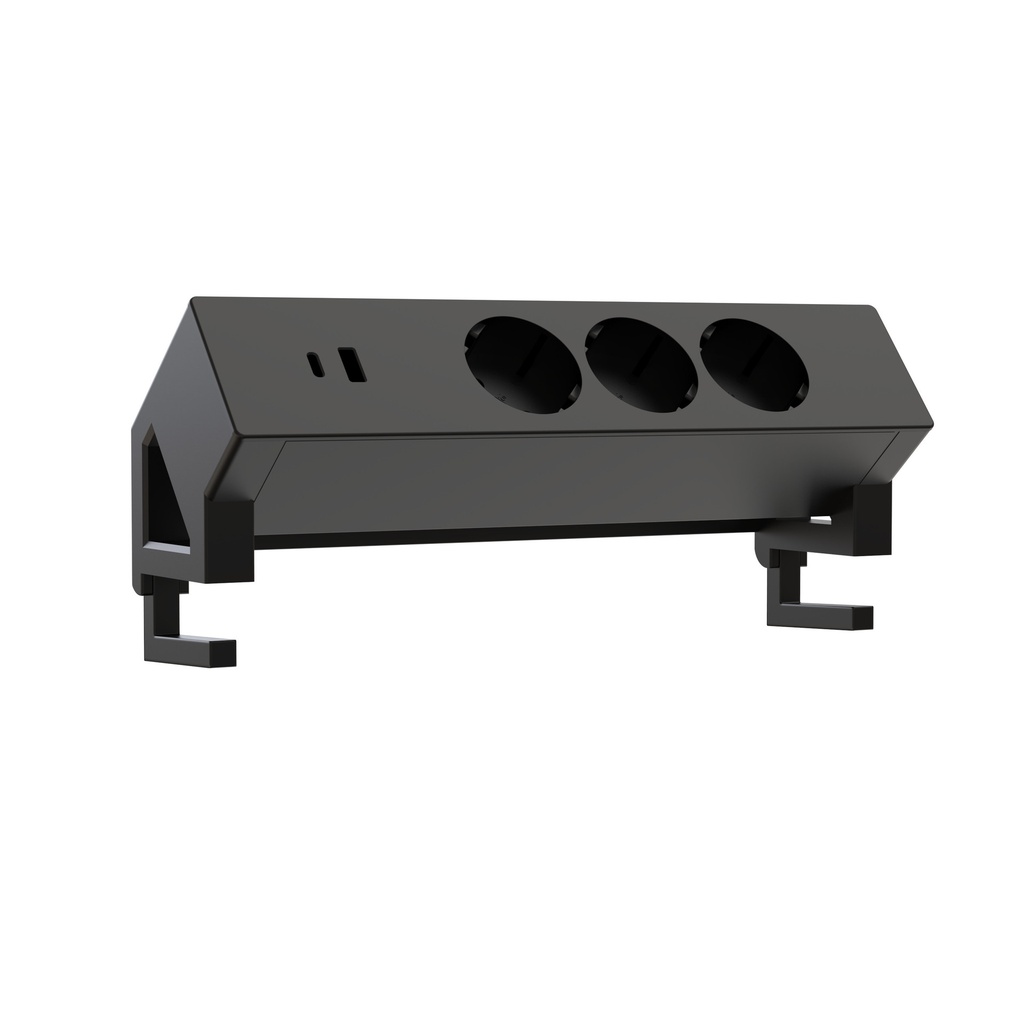 [18.OPB.001.BL] Stekkerdoos Euroseat opbouw 3 voudig USB A+C zwart