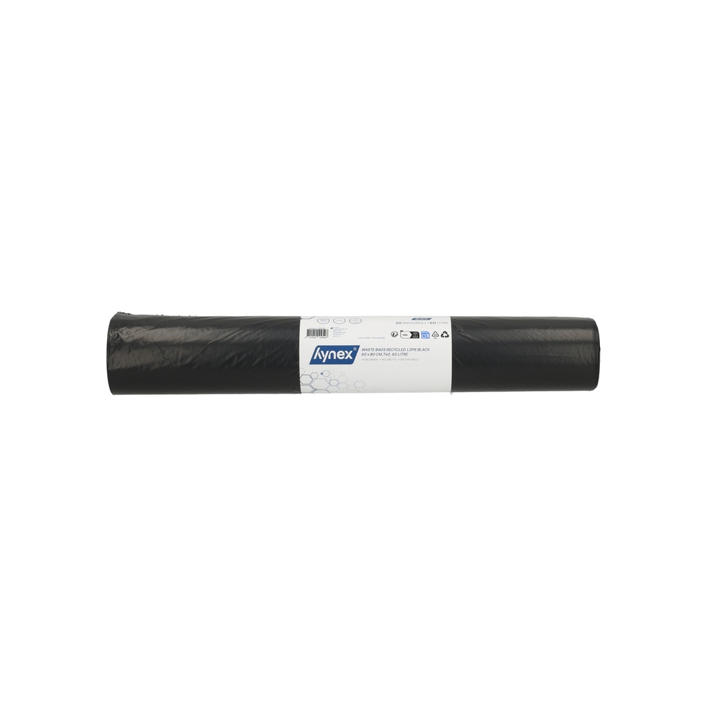 Afvalzak Hynex 60x80cm rec T40 60L zwart 20