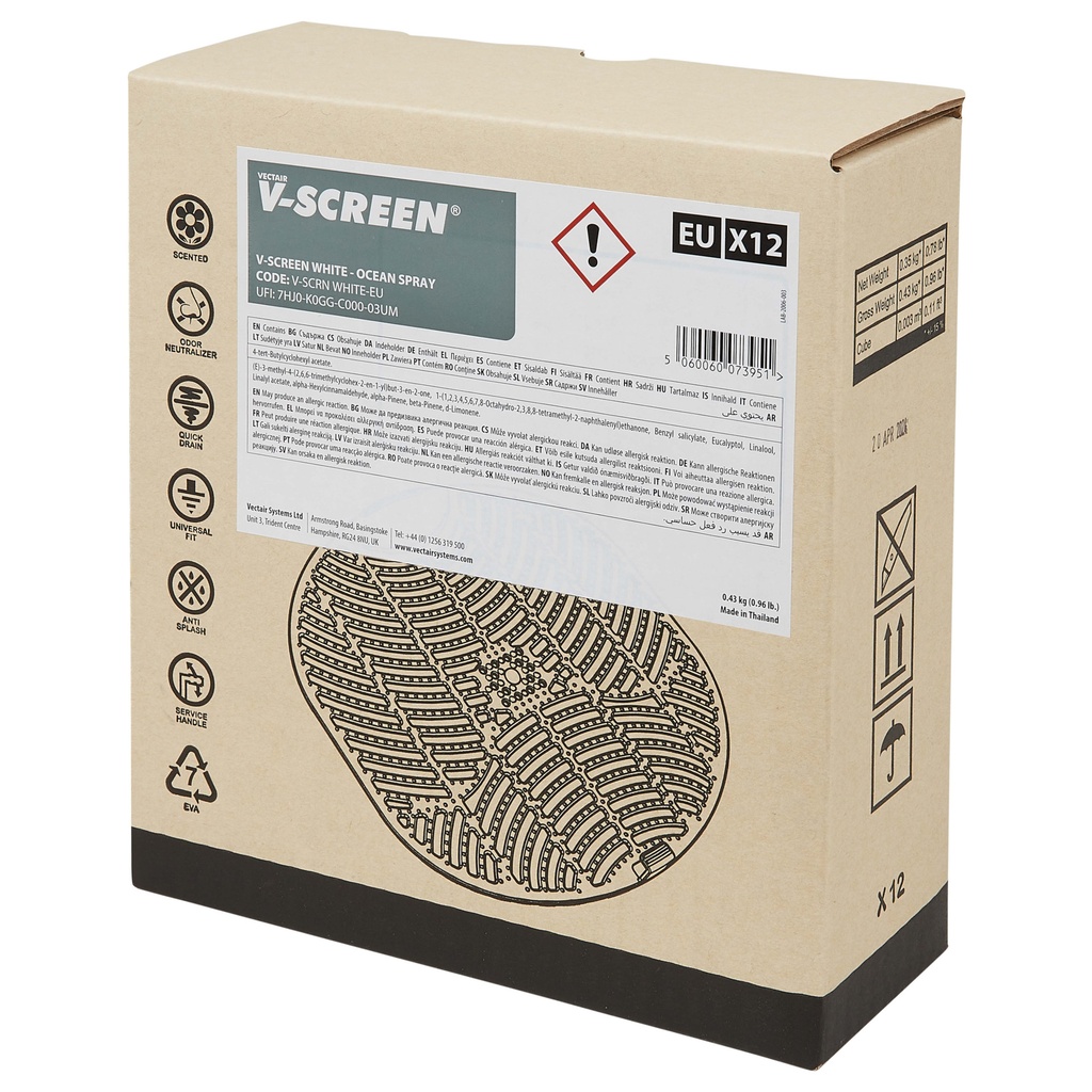 [V-SCREEN WHITE] Urinoirmat Vscreen Ocean Spray 12 stuks