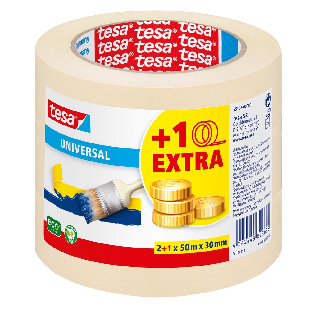Afplaktape tesa Economy 50mx30mm geel 2+1
