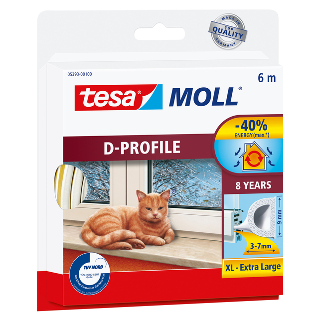 Tochtstrip tesamoll D-profiel rubber 6mx7mm wit