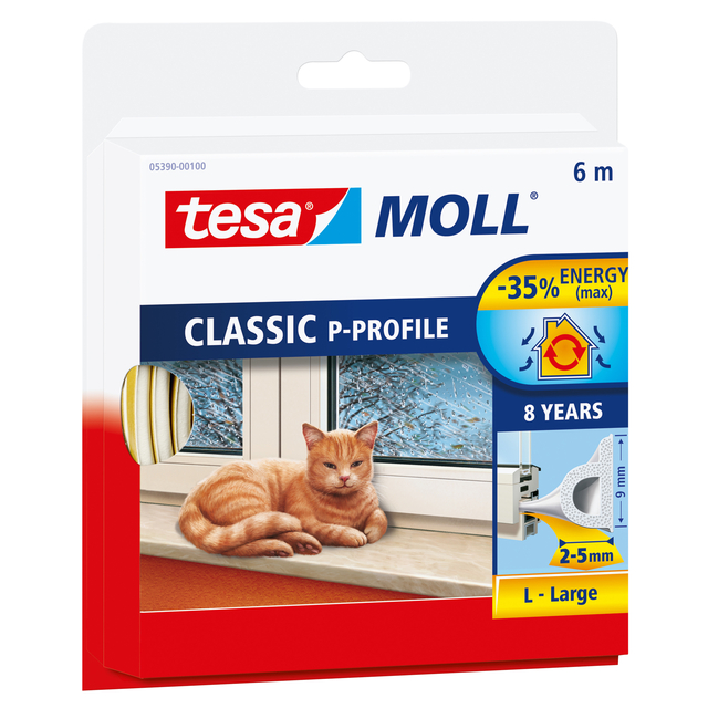 Tochtstrip Tesamoll P-profiel rubber 6mx9mm wit