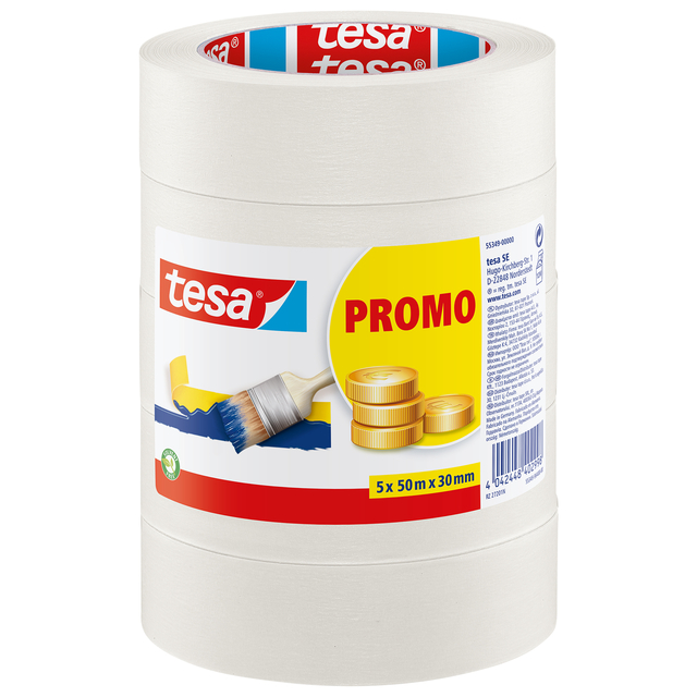 Afplaktape tesa Economy 50mx30mm beige 5 rollen