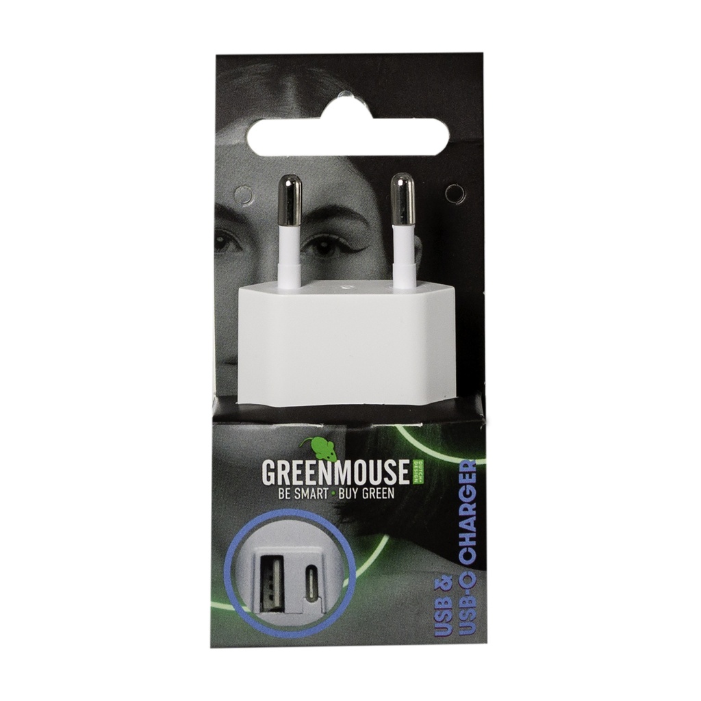 [66956591] Oplader GreenMouse USB C 1x USB A 1x wit blister