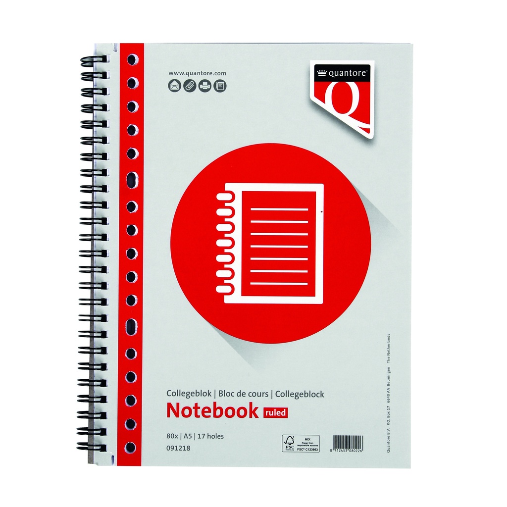 [091218] Collegeblok Quantore A5 lijn 17-gaats 160pg 70gr