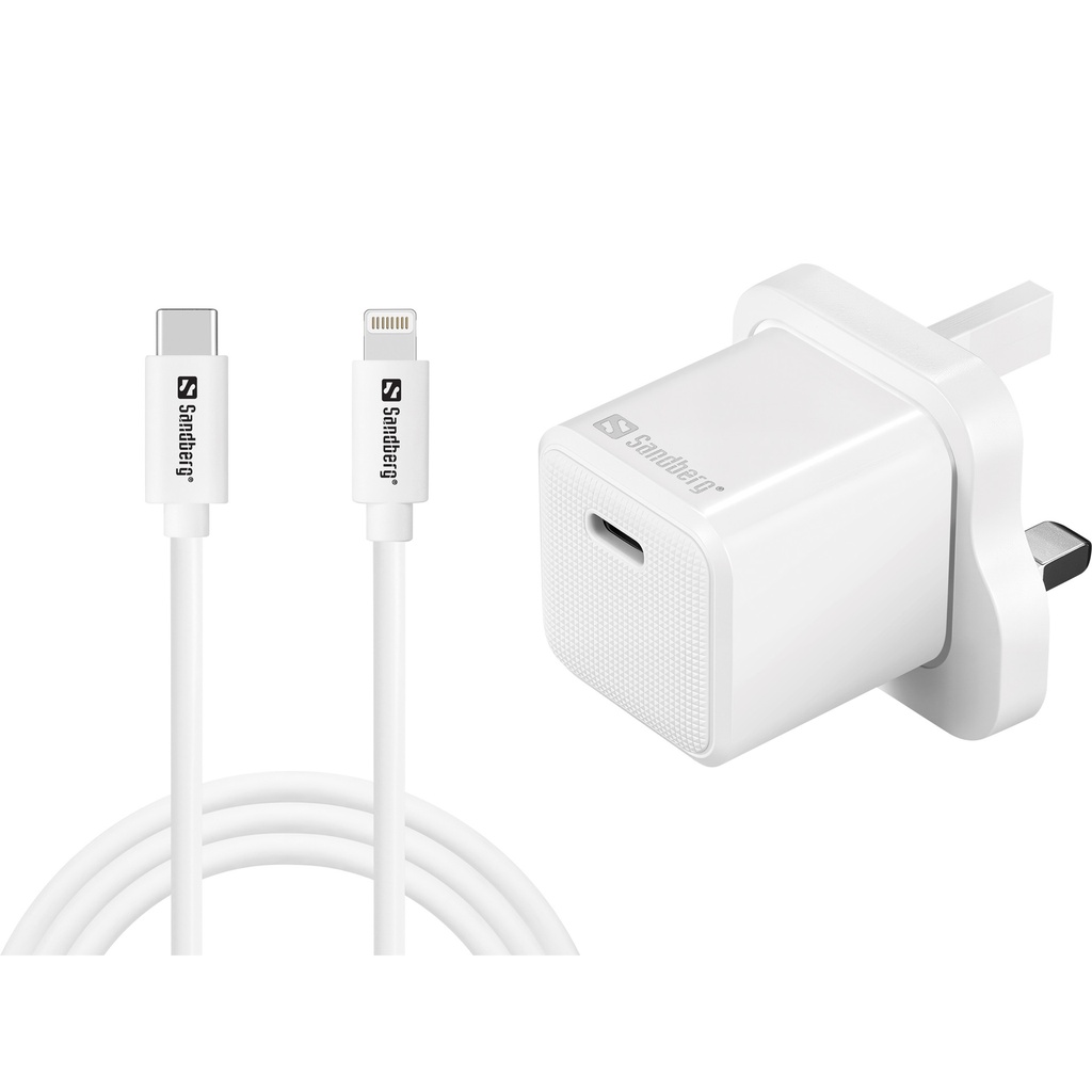 [441-64] Sandberg USB-C AC 20W Charger UK + Lightning 1M