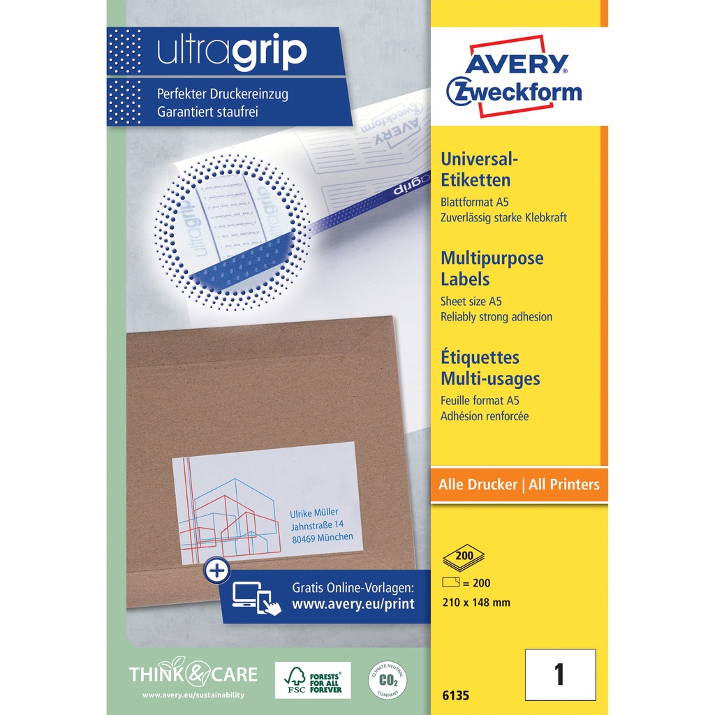 [1419961] Etiket Avery 6135 210x145mm wit 200st