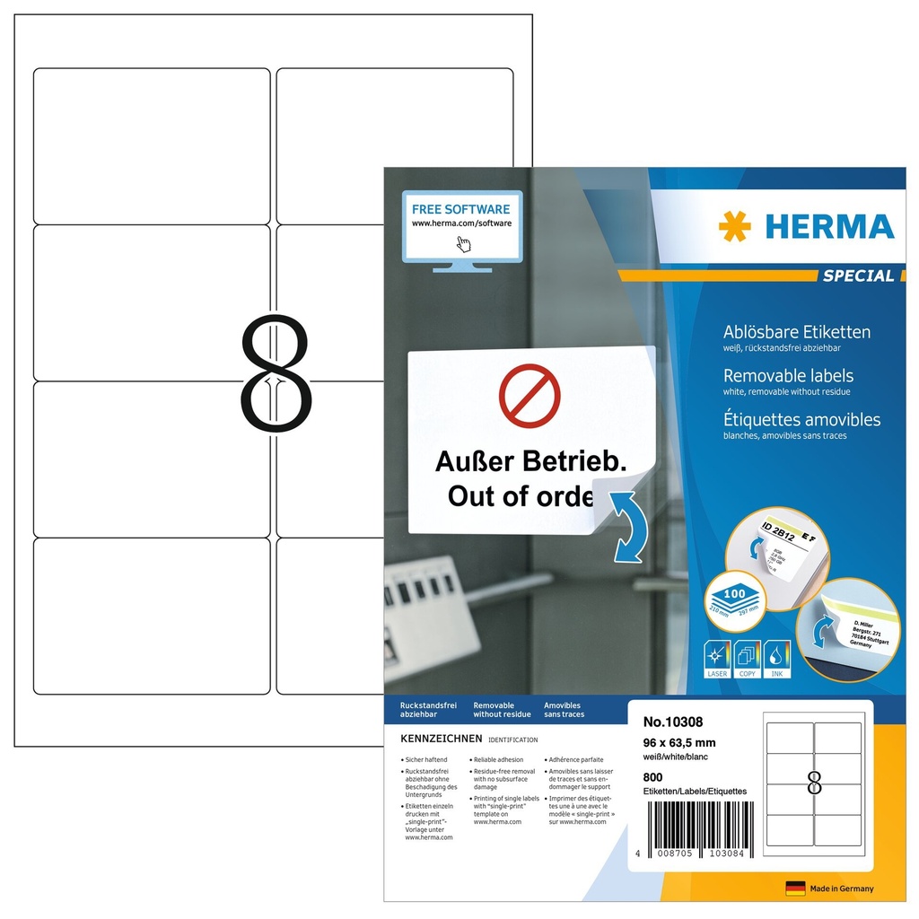 [1467764] Etiket HERMA 10308 96x63.5mm verwijderbaar wit