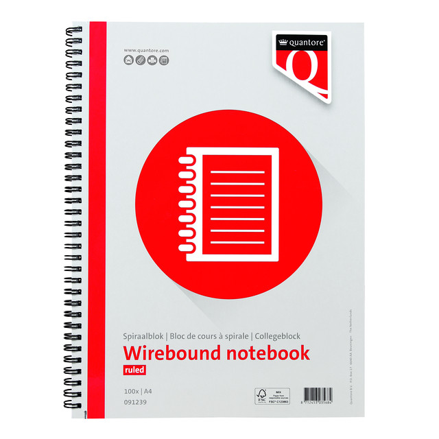 Spiraalblok Quantore A4 lijn spiraal 200pag 70gr