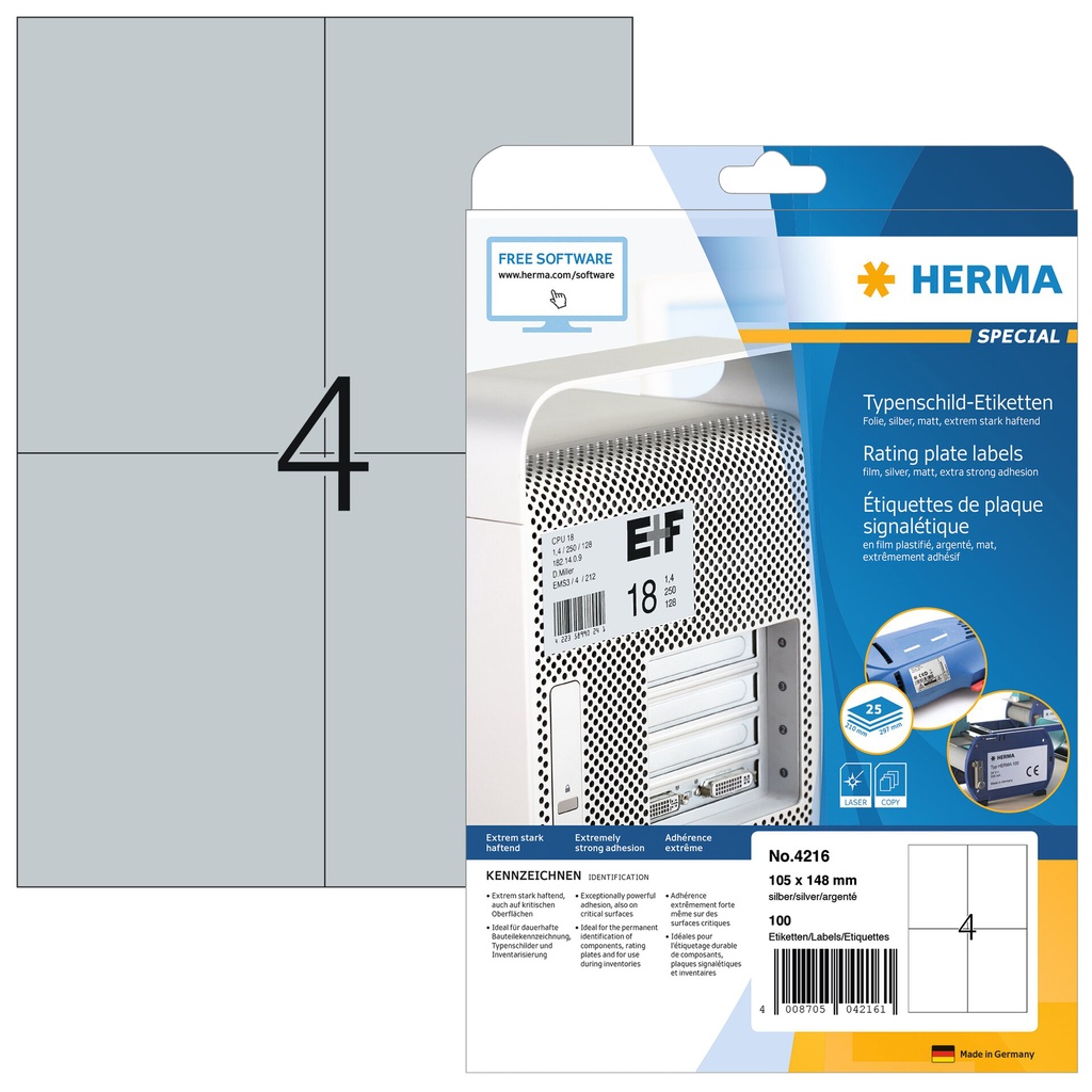 [810935] Etiket HERMA 4216 105x148mm folie 100st zilver