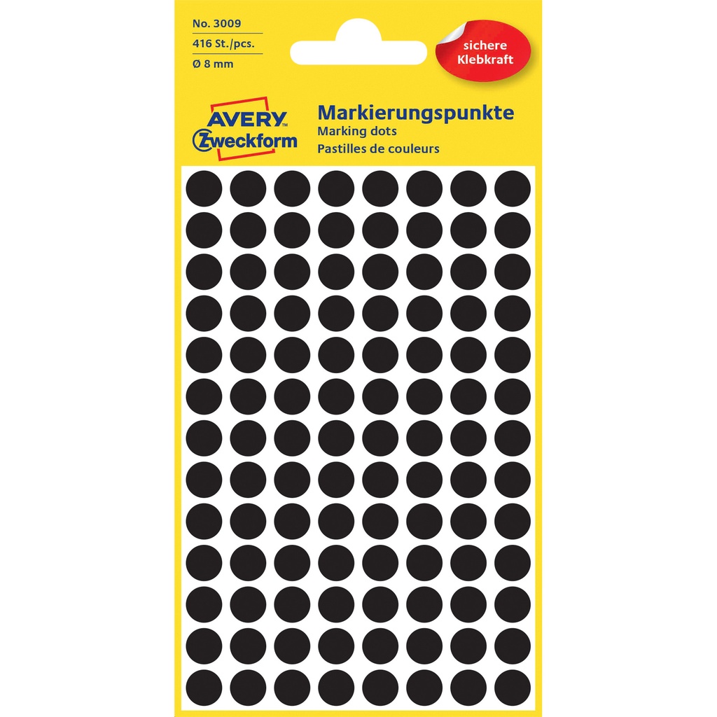 [811150] Etiket Avery 3009 rond 8mm zwart 416st