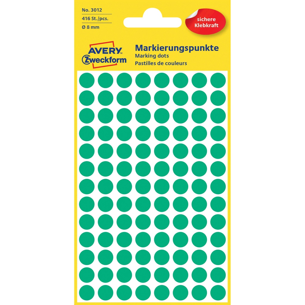 [811154] Etiket Avery 3012 rond 8mm groen 416st
