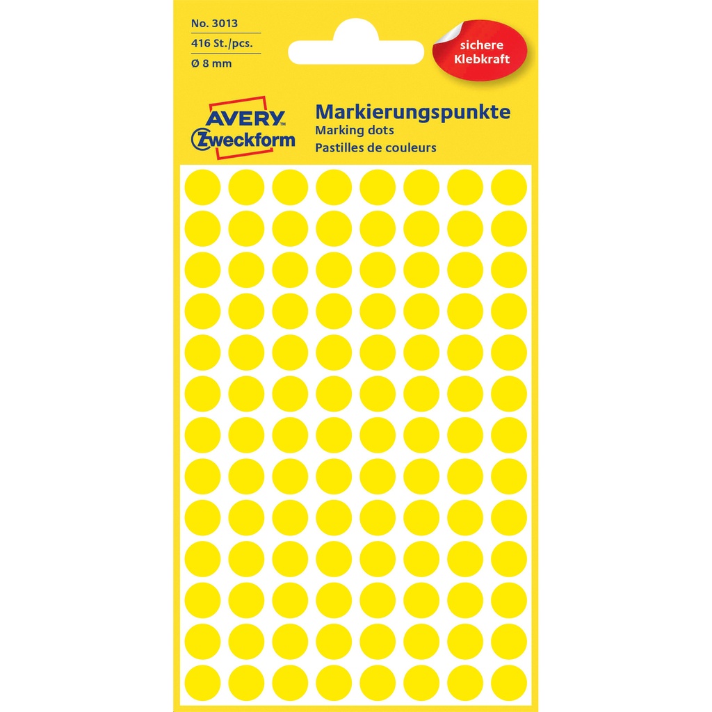 [811155] Etiket Avery 3013 rond 8mm geel 416st