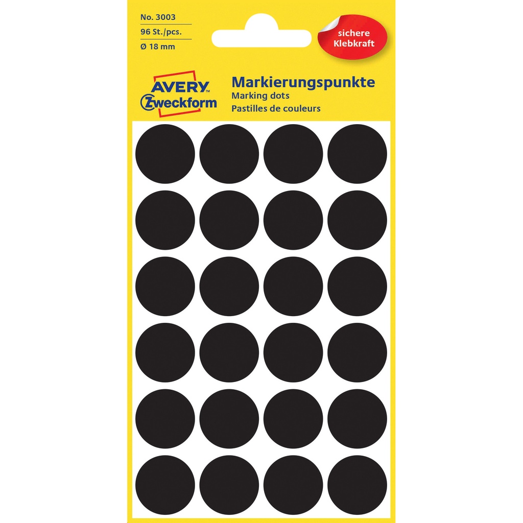 [811160] Etiket Avery 3003 rond 18mm zwart 96st