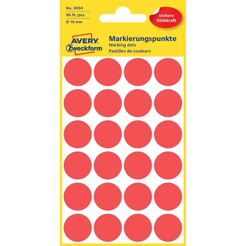 [811162] Etiket Avery 3004 rond 18mm rood 96st