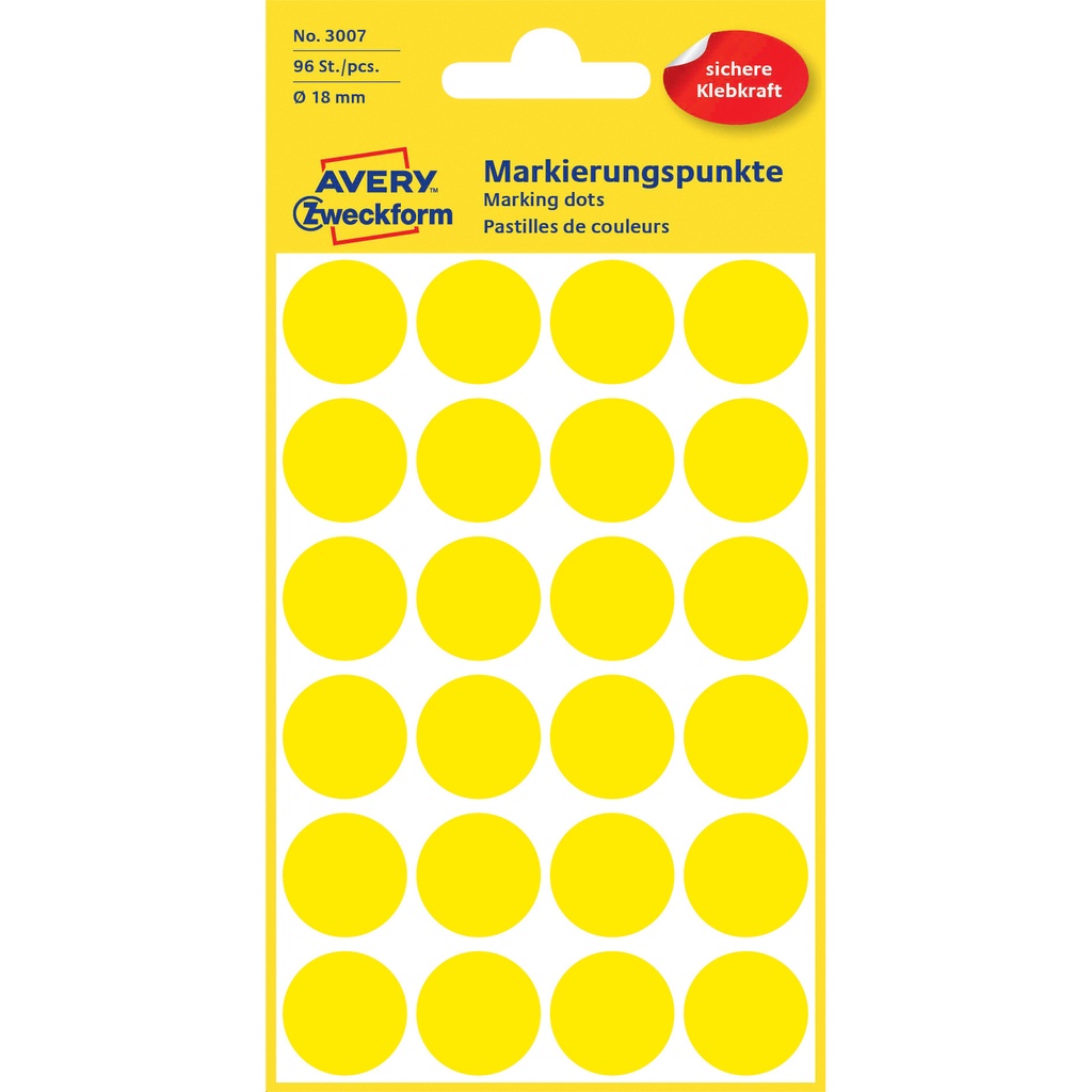 [811165] Etiket Avery 3007 rond 18mm geel 96st