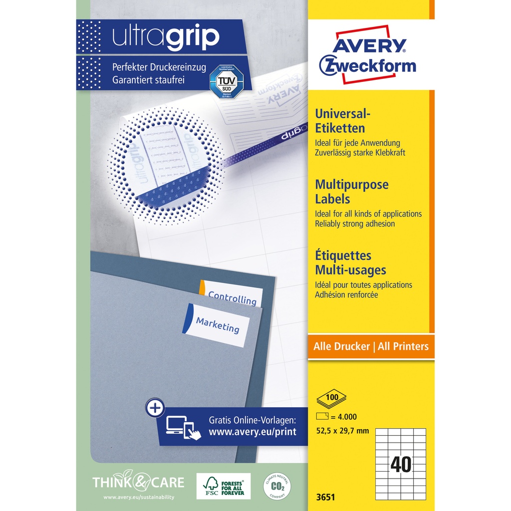 [816991] Etiket Avery 3651 52.5x29.7mm wit 4000st