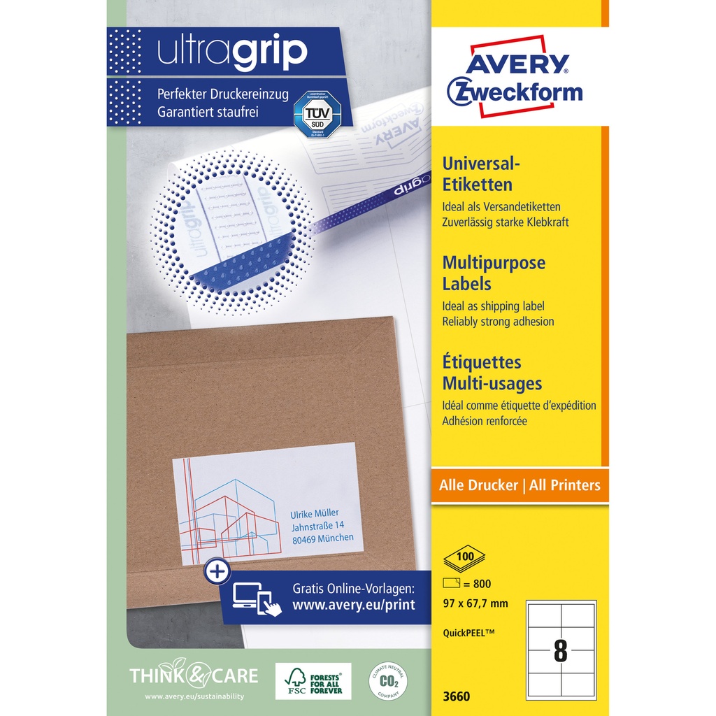 [816996] Etiket Avery 3660 97x67.7mm wit 800st