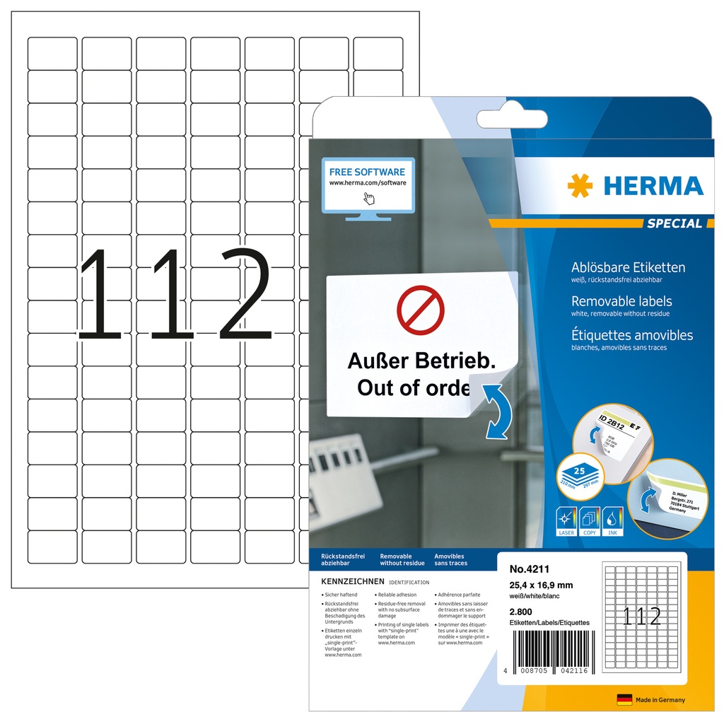 [817061] Etiket HERMA 4211 25.4x16.9mm verwijderb wt 2800st