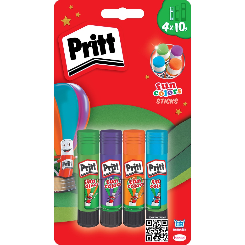 [3046936] Lijmstift Pritt Stick 10gr FUN Colors blister 4st