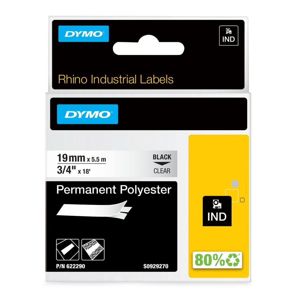 [622290] Labeltape Dymo Rhino industrieel 19mm transparant