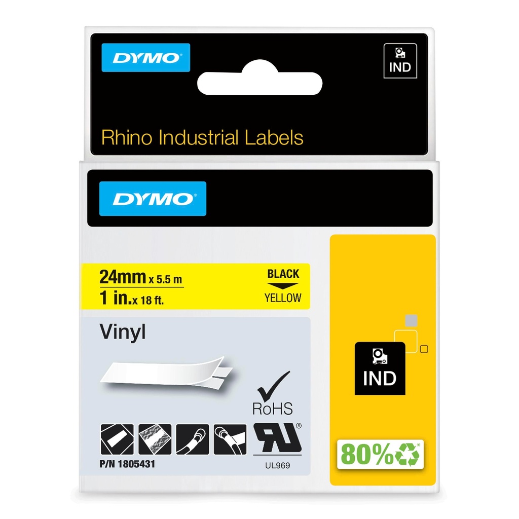 [1805431] Labeltape Dymo Rhino industrieel vinyl 24mm geel