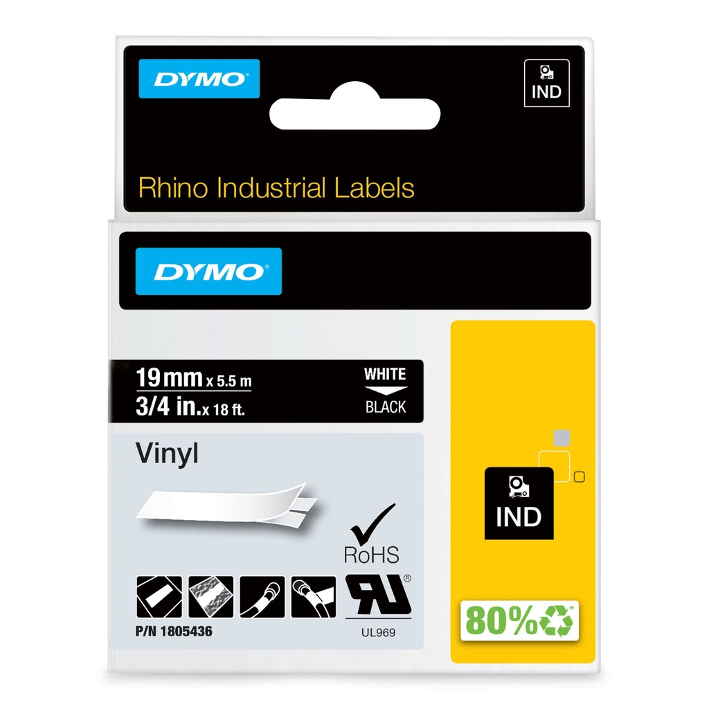[1469019] Labeltape Dymo Rhino industrieel vinyl 19mm zwart