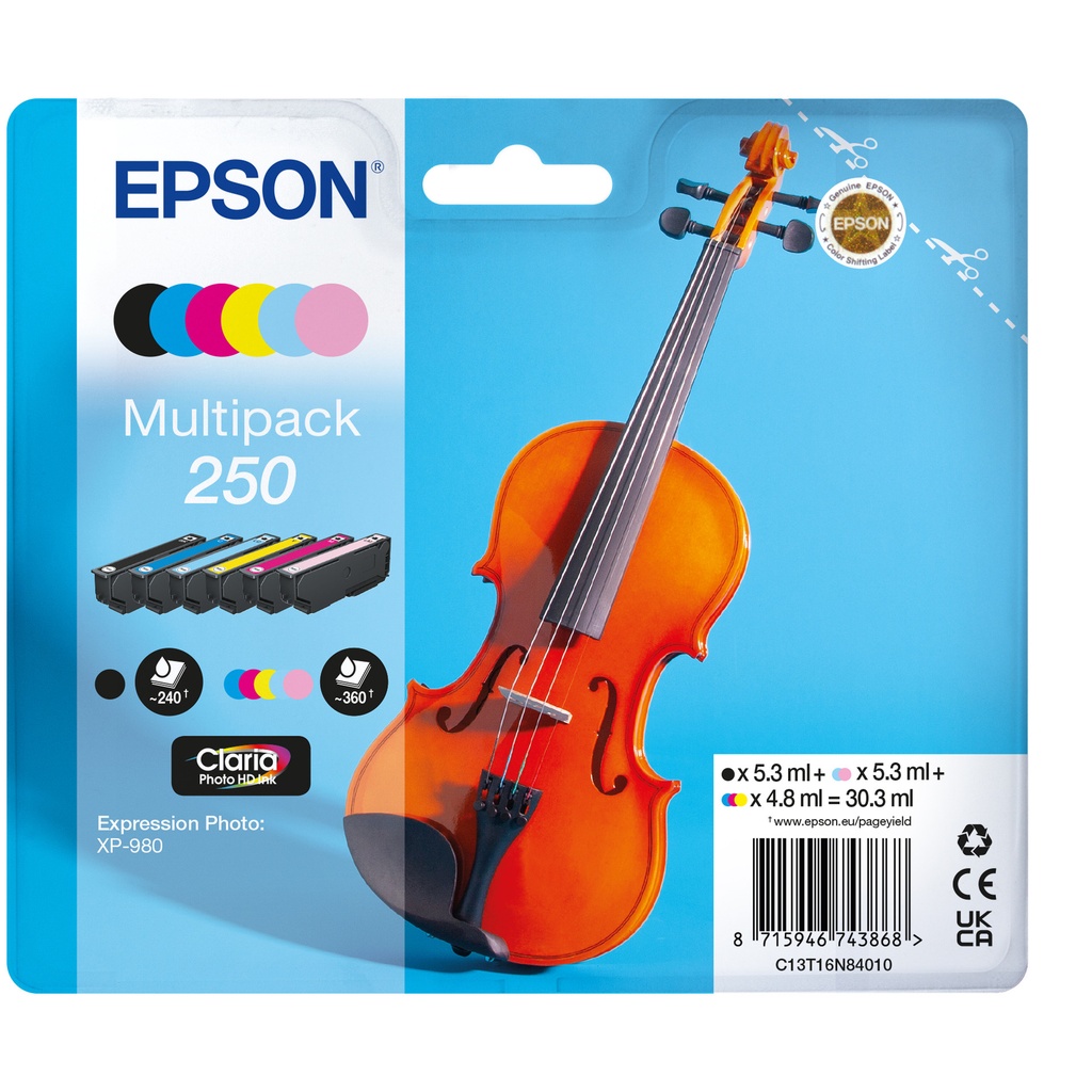[C13T16N84010] Inktcartridge Epson 250 T16N84 zwart + 5 kleuren
