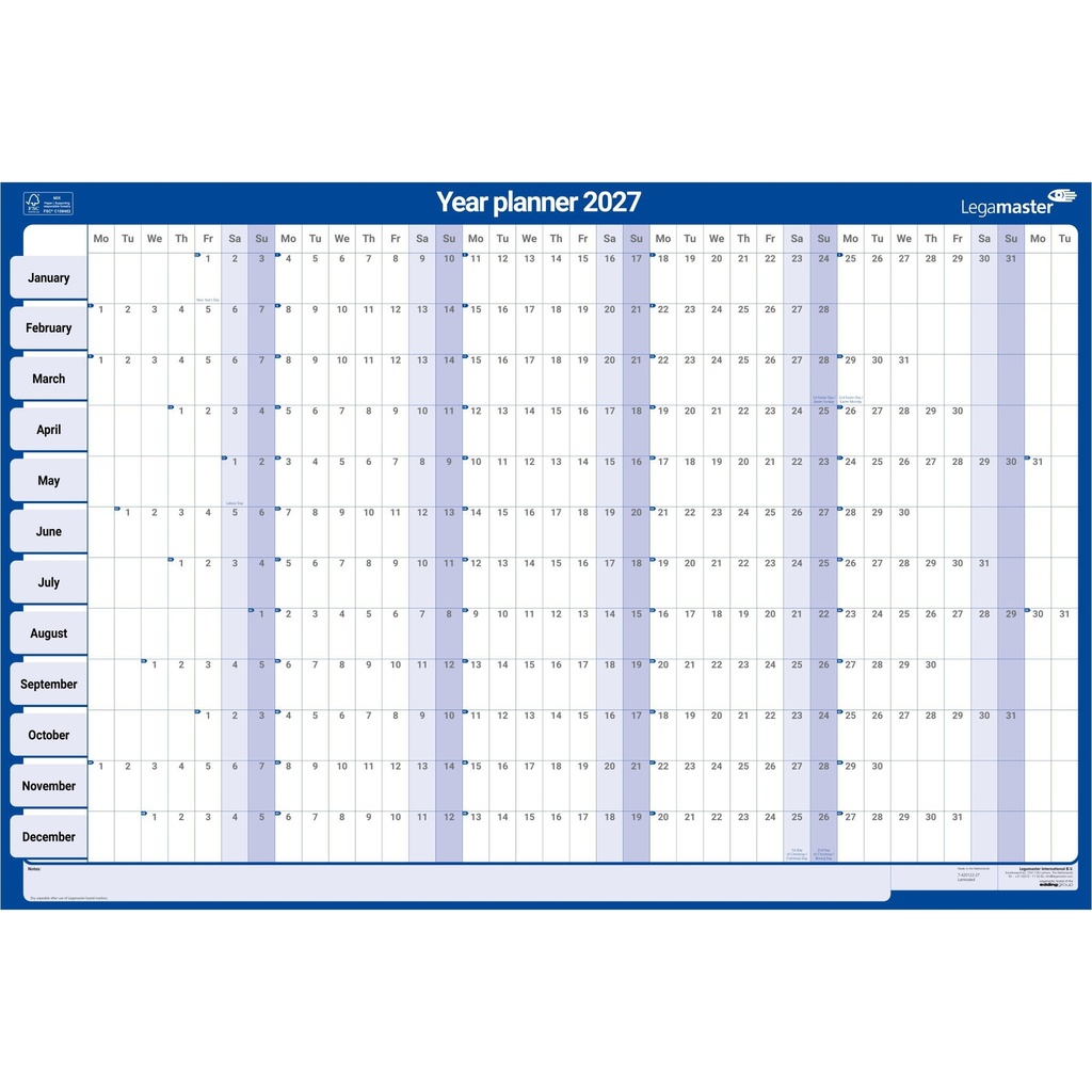 Jaarplanner 2027 Legamaster 90x60 horizon gelam