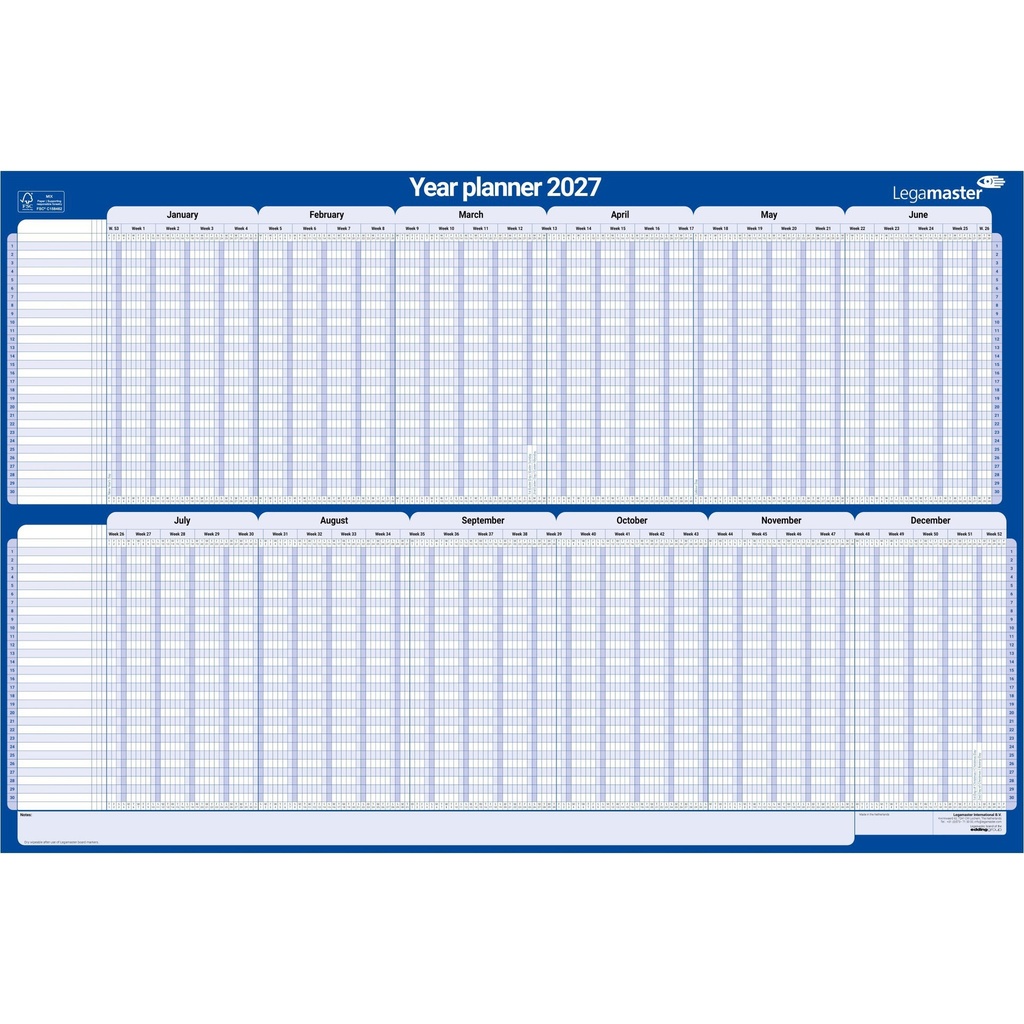 Projectplanner 2027 LM 90x60cm hor gelamineerd